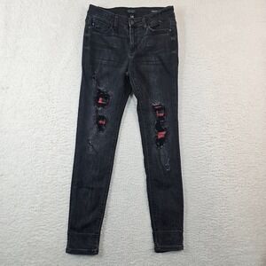 Judy Blue Skinny Fit Distressed Black Plaid Patch Jeans JB82191BK Size 7/28